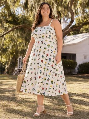 Ann Taylor NWT Buttefly Floral Print Midi‎ Dress size 14